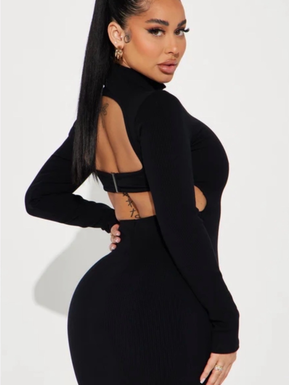 Fashion Nova Black Long Sleeve Cutout Bodycon Dress